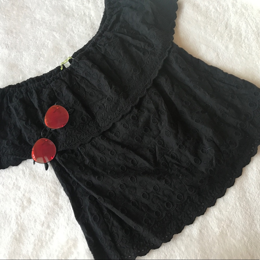 black crochet off the shoulder top